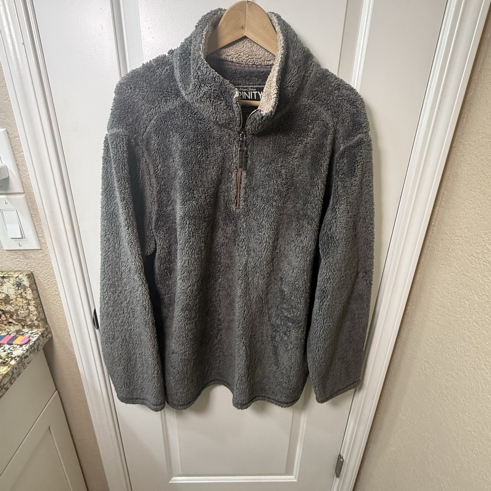 Trinity Men's Quarter Zip Fuzzy Sherpa Fleece Men’s Gray Pullover XL